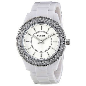 FOSSIL~es2444~stella~glitz~WHITE RESIN CRYSTAL WATCH